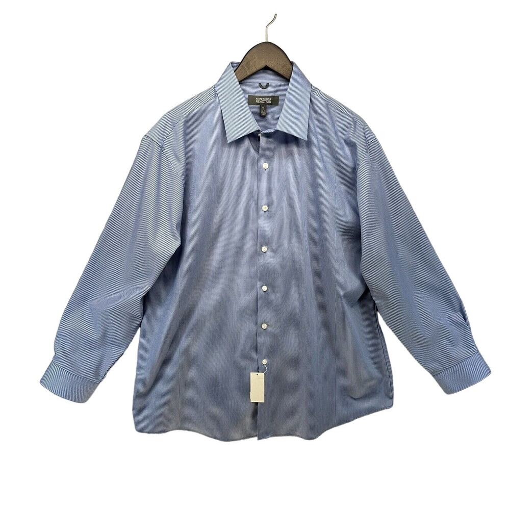 Kenneth Cole Reaction Mens Shirt Button Up Size XL 17 32-33 Blue Long Sleeve NWT